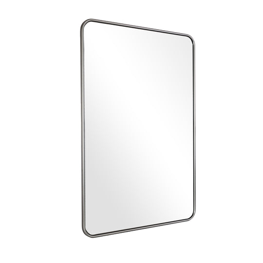 Contemporary Rounded Rectangular Bathroom Wall Mirror| Aluminum U-Tube  Framed