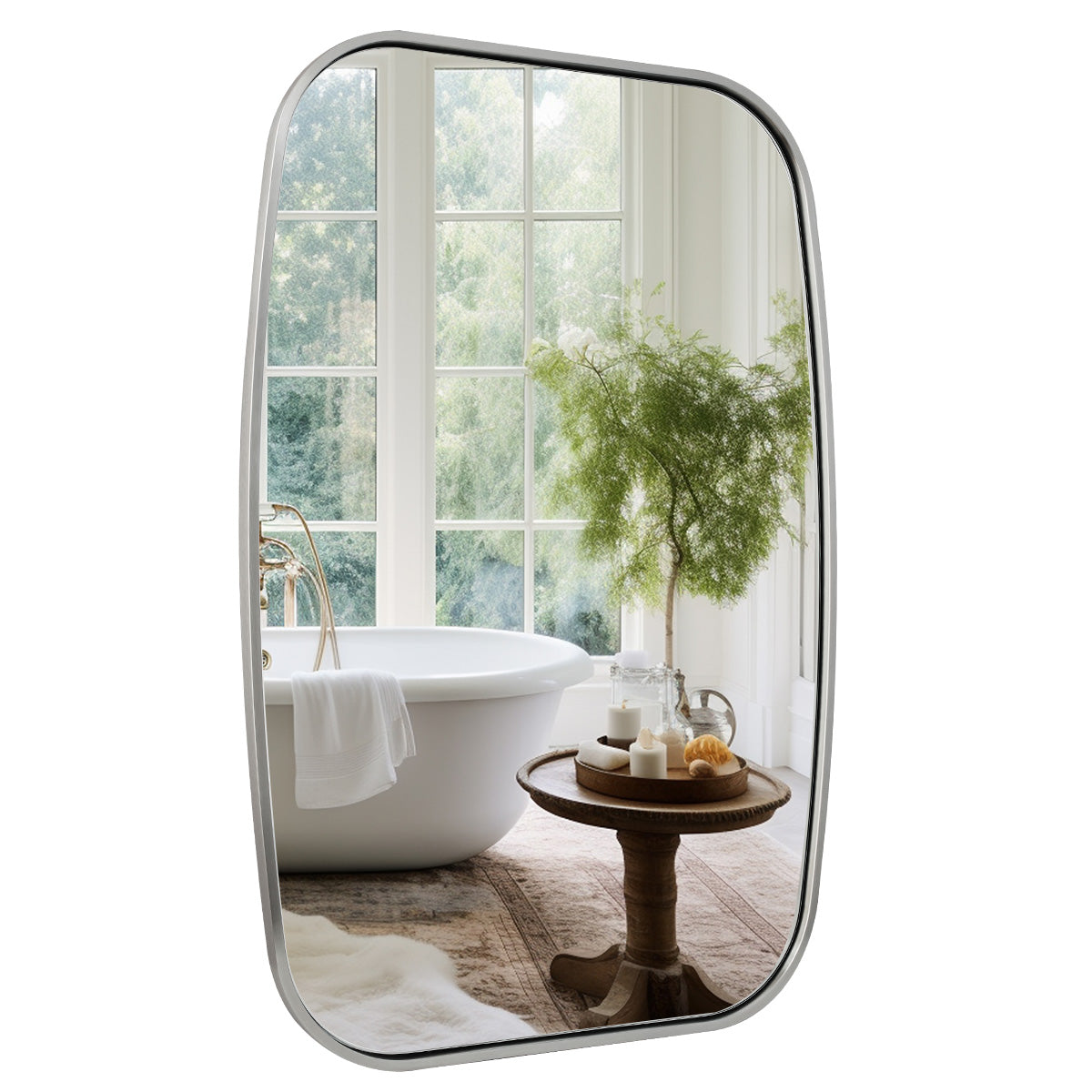 Contemporary Thick Framed Oblong Bathroom Mirror Long Oval Mirror | Stainless Steel Frame