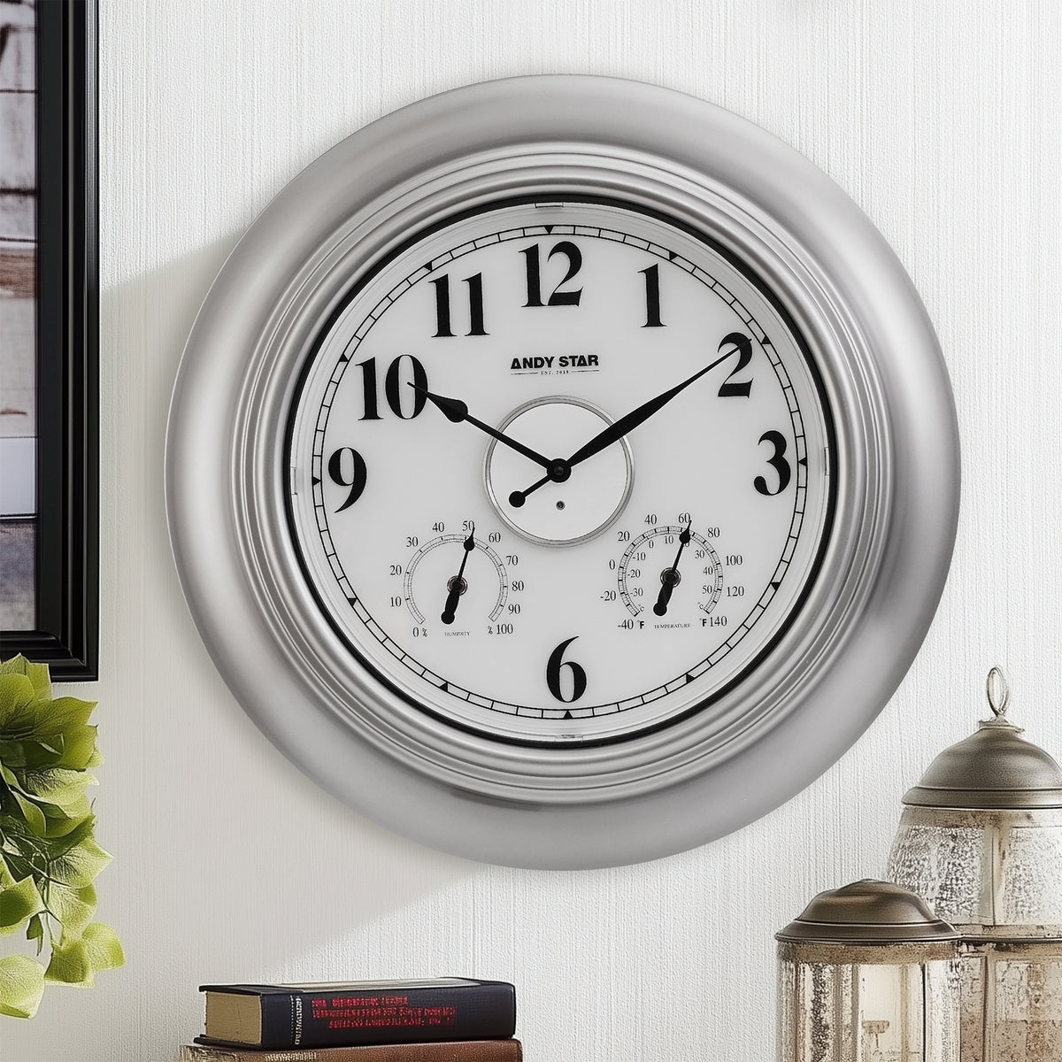 Contemporary Large Outdoor Wall Clock with Thermometer Weatherproof  Illuminated ,21 Inch