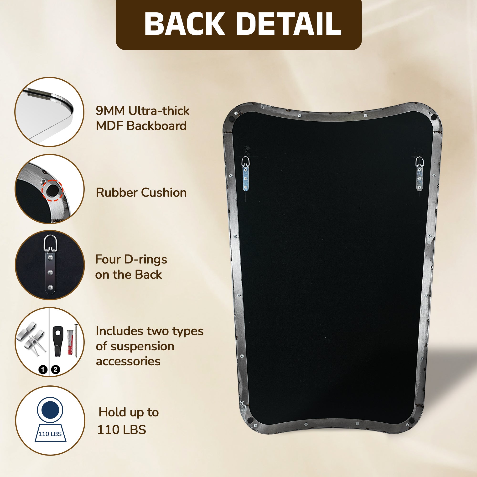 Contemporary Concave Scalloped Irregular Wall Mirror for Bathroom  |Stainless Steel Frame