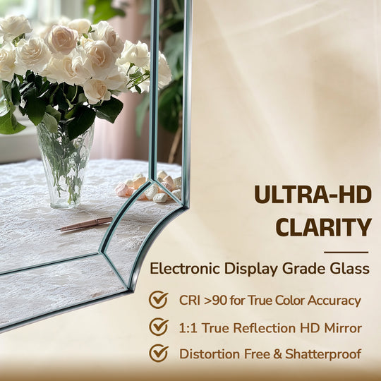 Minuette Glass Tiles Edge Scalloped Bathroom Vanity Mirrors | Stainless Steel Frame