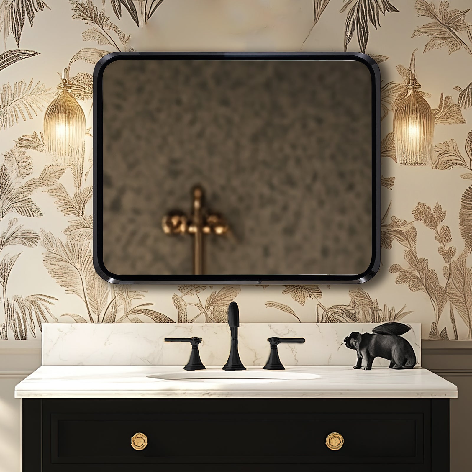 Metal Extended Frame Suspended Mirror for Bathroom/ Wall