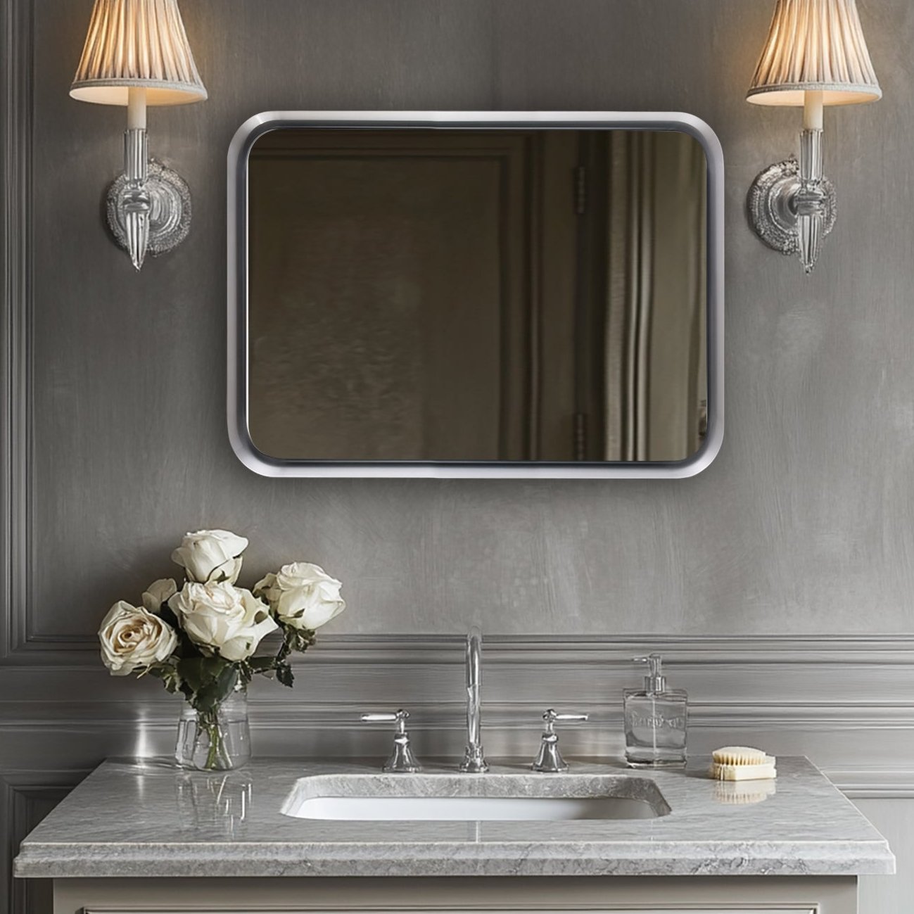 Metal Extended Frame Suspended Mirror for Bathroom/ Wall