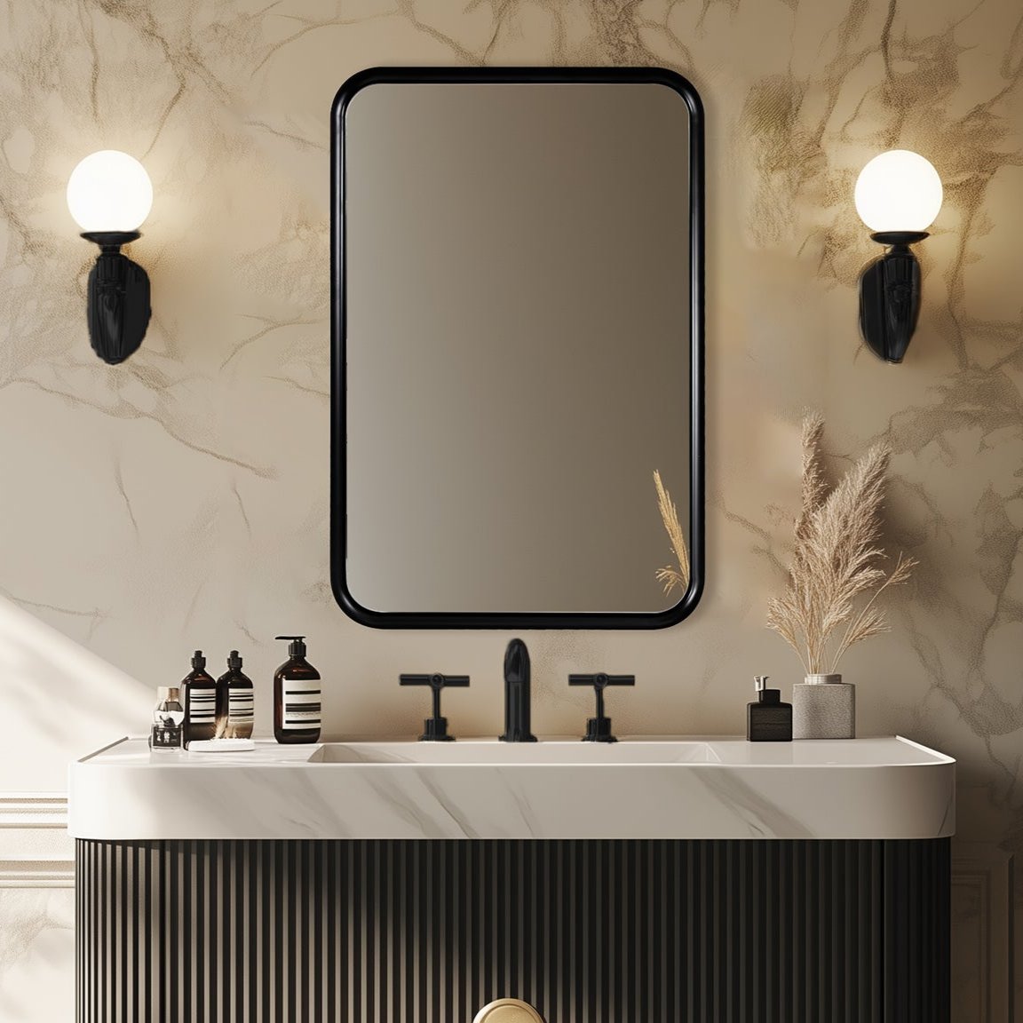 Metal Reverse Expansion Frame Suspended Mirror Rectangle Wall Mirror