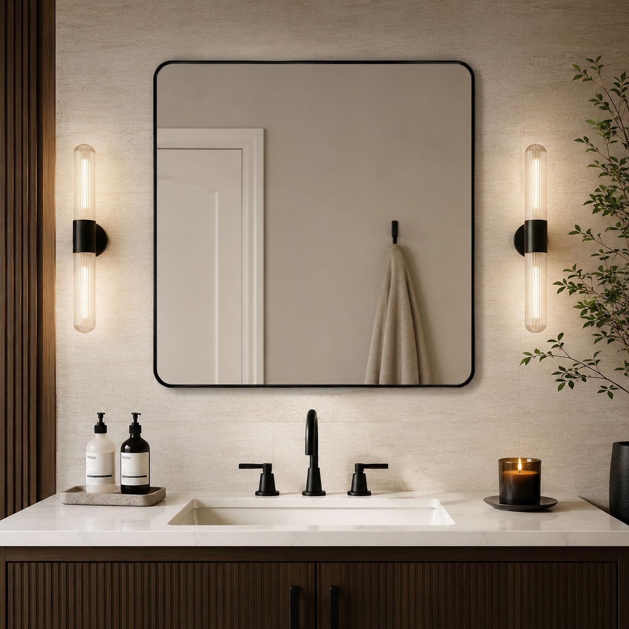 Modern Rounded Rectangle Mirror for Bathroom/ Vanity/ Wall | Stainless Steel Frame