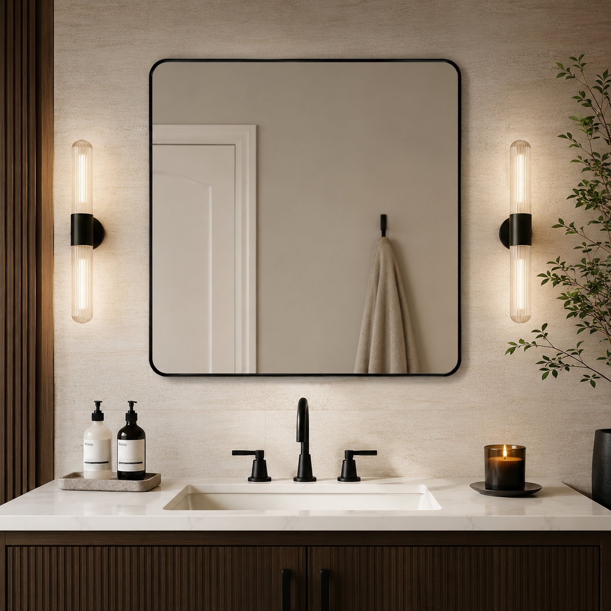 Modern Rounded Rectangle Mirror for Bathroom/ Vanity/ Wall | Stainless Steel Frame