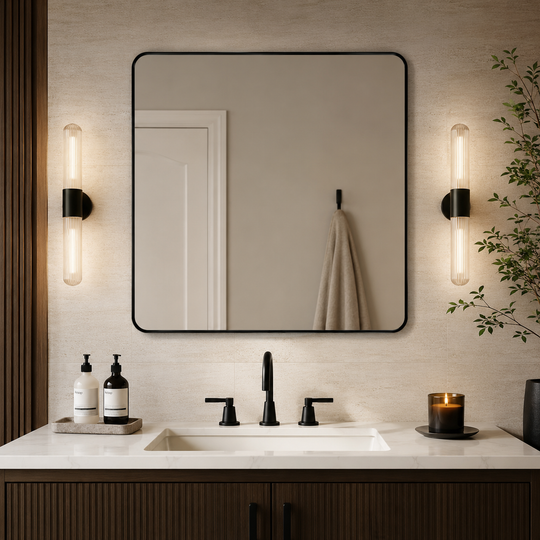 Modern Rounded Rectangle Mirror for Bathroom/ Vanity/ Wall | Stainless Steel Frame