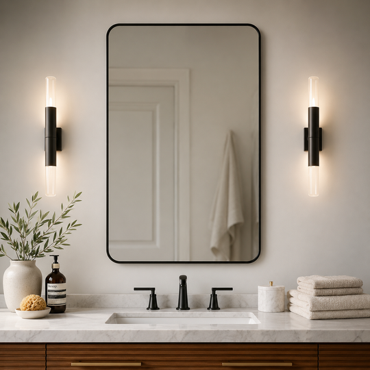 Modern Rounded Rectangle Mirror for Bathroom/ Vanity/ Wall | Stainless Steel Frame