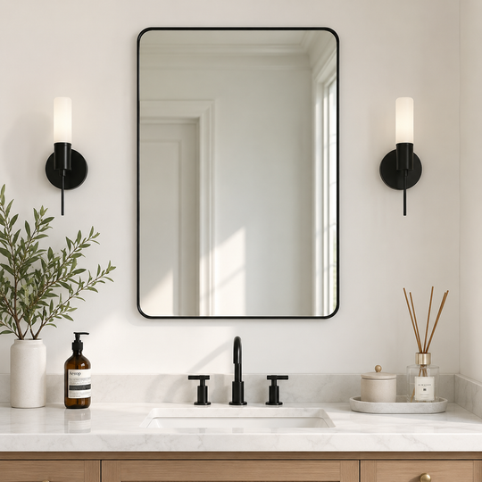 Modern Rounded Rectangle Mirror for Bathroom/ Vanity/ Wall | Stainless Steel Frame