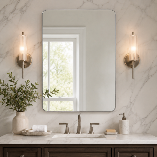 Modern Rounded Rectangle Mirror for Bathroom/ Vanity/ Wall | Stainless Steel Frame