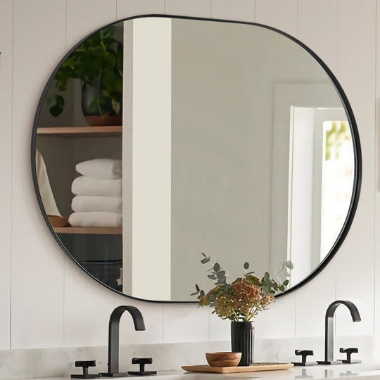 Contemporary Pill / Capsule Shaped Bathroom Wall Mirrors | Stainless Steel Framed