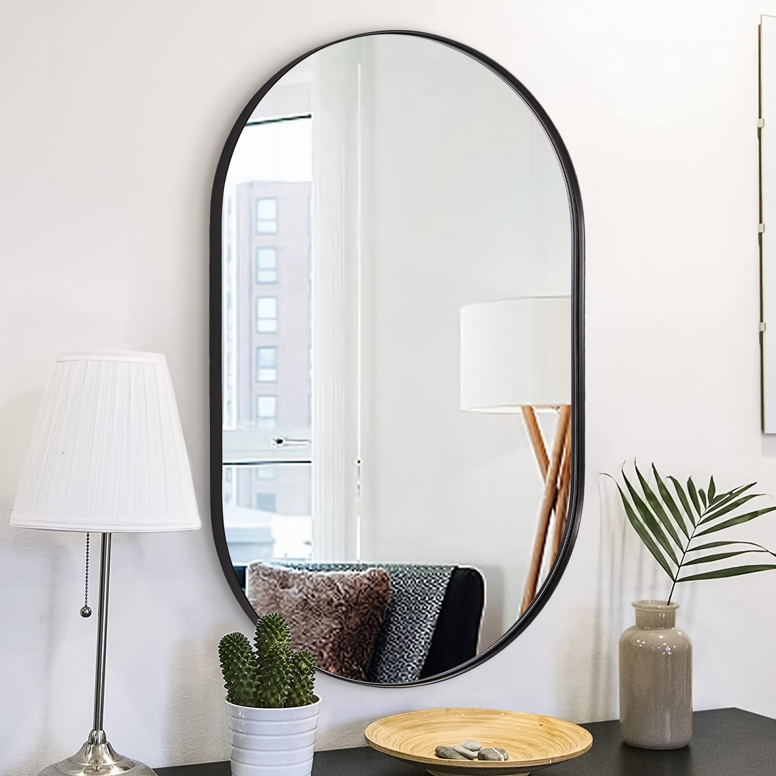 Contemporary Pill / Capsule Shaped Bathroom Wall Mirrors | Stainless Steel Framed