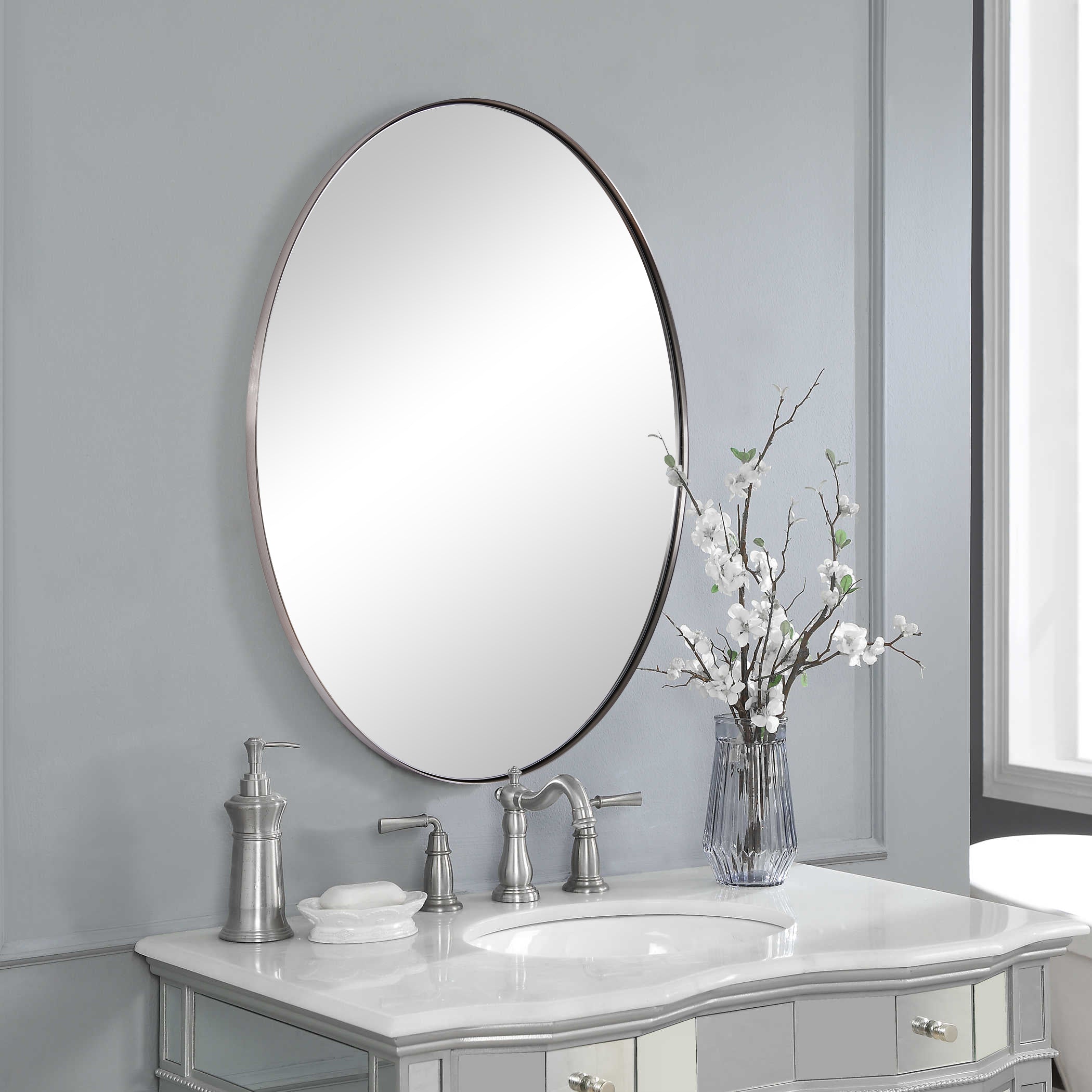 Modern Oval Bathroom Wall Mirrors |Stainless Steel Framed