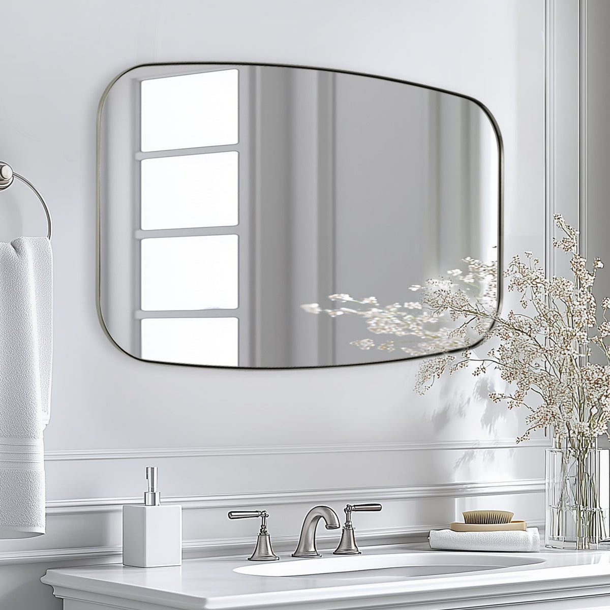 Modern Oval Oblong Bathroom Vanity Mirror | Stainless Steel Frame