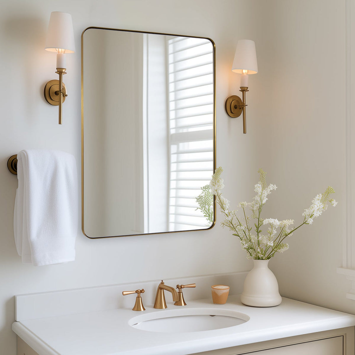 Open Box Like New : Modern Rounded Rectangle Mirror for Bathroom/ Vanity/ Wall | Stainless Steel Frame