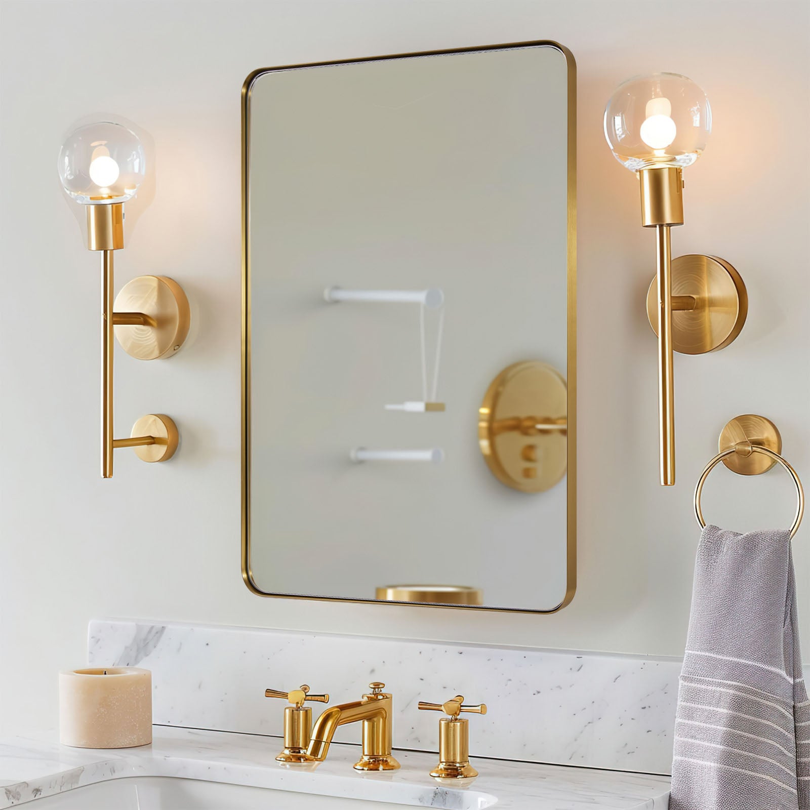 Modern Rounded Rectangle Mirror for Bathroom/ Vanity/ Wall | Stainless Steel Frame