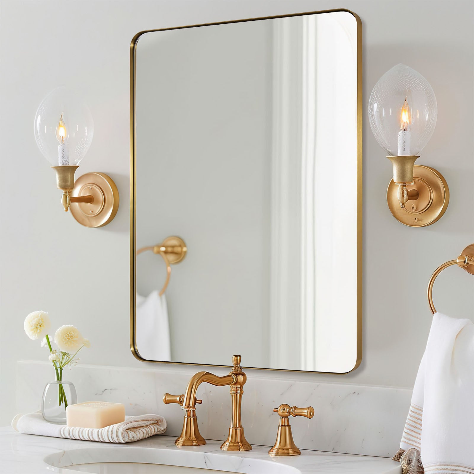 Modern Brushed Gold Rectangle Bathroom/ Vanity Mirrors with Stainless Steel Frame