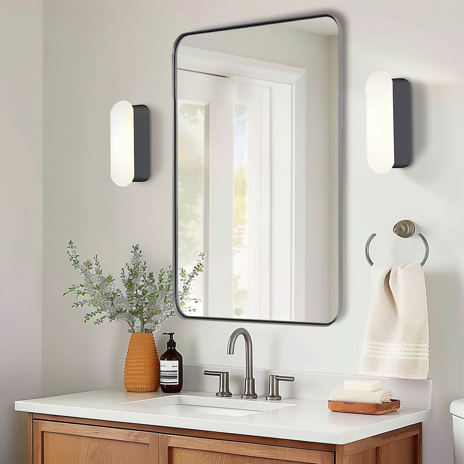 Modern Rounded Rectangle Mirror for Bathroom/ Vanity/ Wall | Stainless Steel Frame