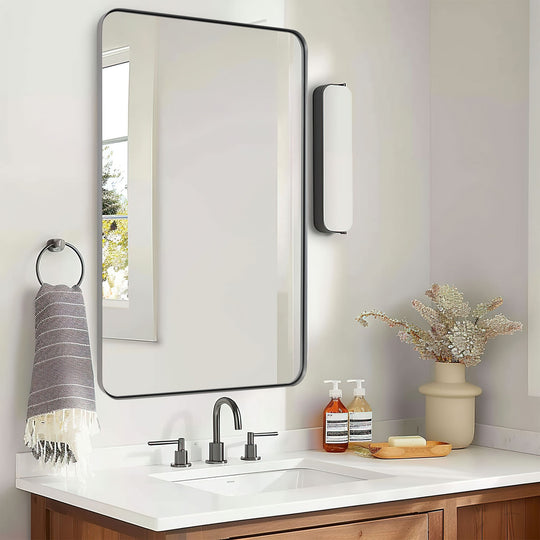 Modern Rounded Rectangle Mirror for Bathroom/ Vanity/ Wall | Stainless Steel Frame