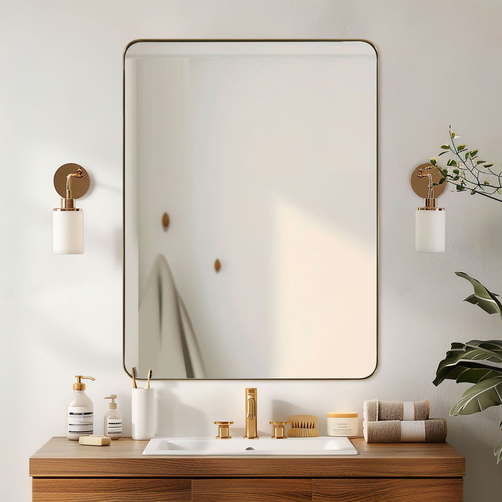 Modern Brushed Gold Rectangle Bathroom/ Vanity Mirrors with Stainless Steel Frame