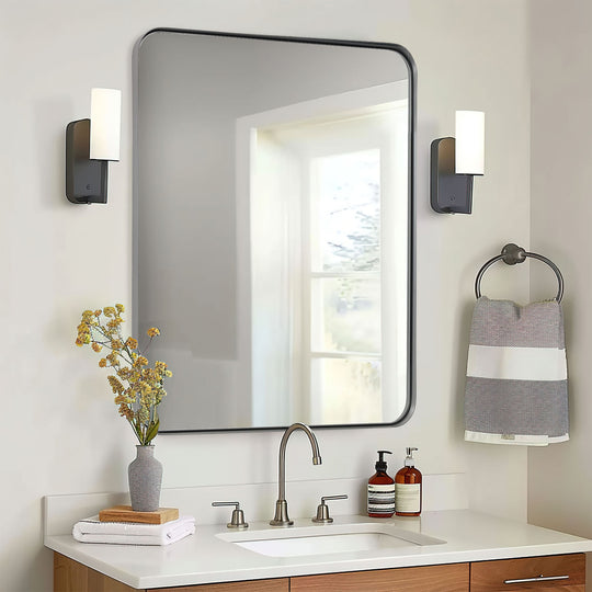 Modern Rounded Rectangle Mirror for Bathroom/ Vanity/ Wall | Stainless Steel Frame