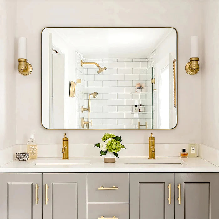 Open Box Like New : Modern Rounded Rectangle Mirror for Bathroom/ Vanity/ Wall | Stainless Steel Frame