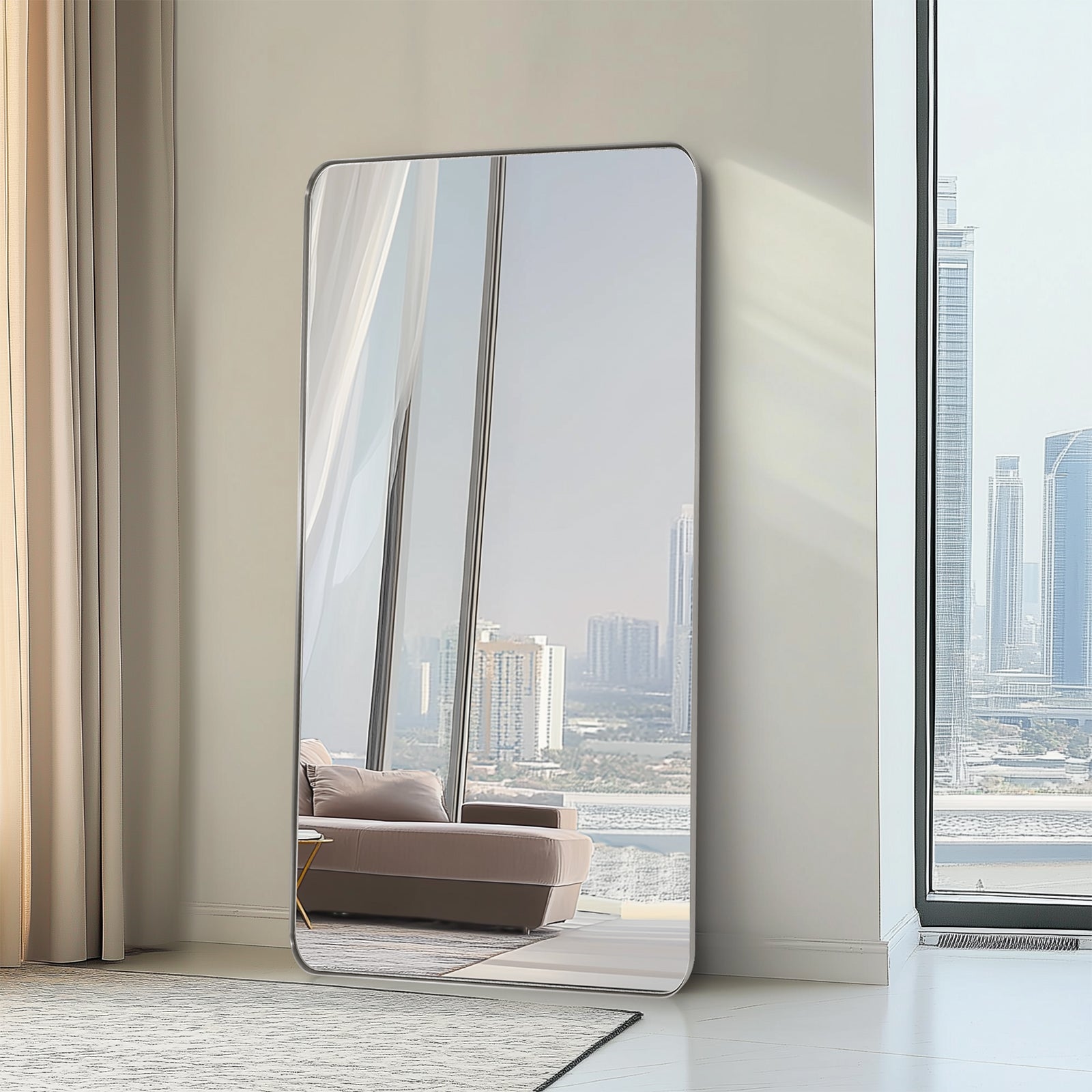 Full Length Mirror for Wall Full Body Rectangle Long Vanity Mirror | Stainless Steel Frame