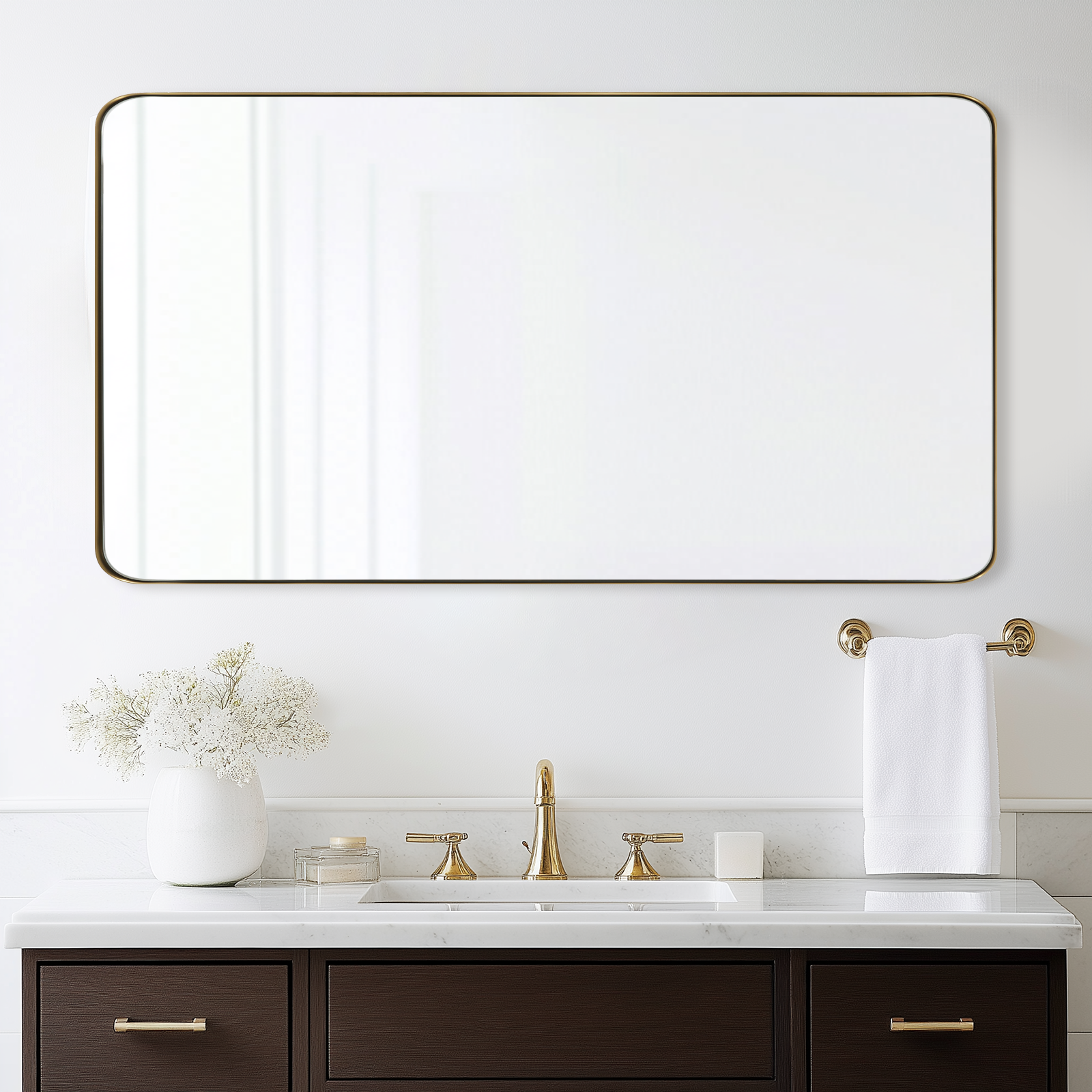 Modern Rounded Rectangle Mirror for Bathroom/ Vanity/ Wall | Stainless Steel Frame