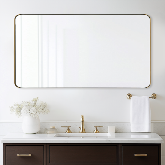 Modern Rounded Rectangle Mirror for Bathroom/ Vanity/ Wall | Stainless Steel Frame