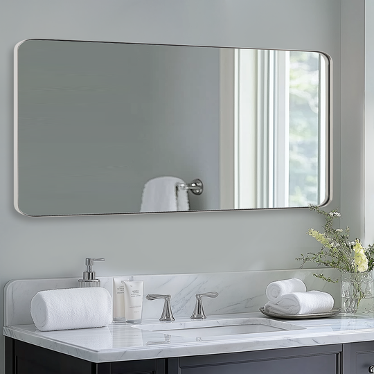 Modern Rounded Rectangle Mirror for Bathroom/ Vanity/ Wall | Stainless Steel Frame