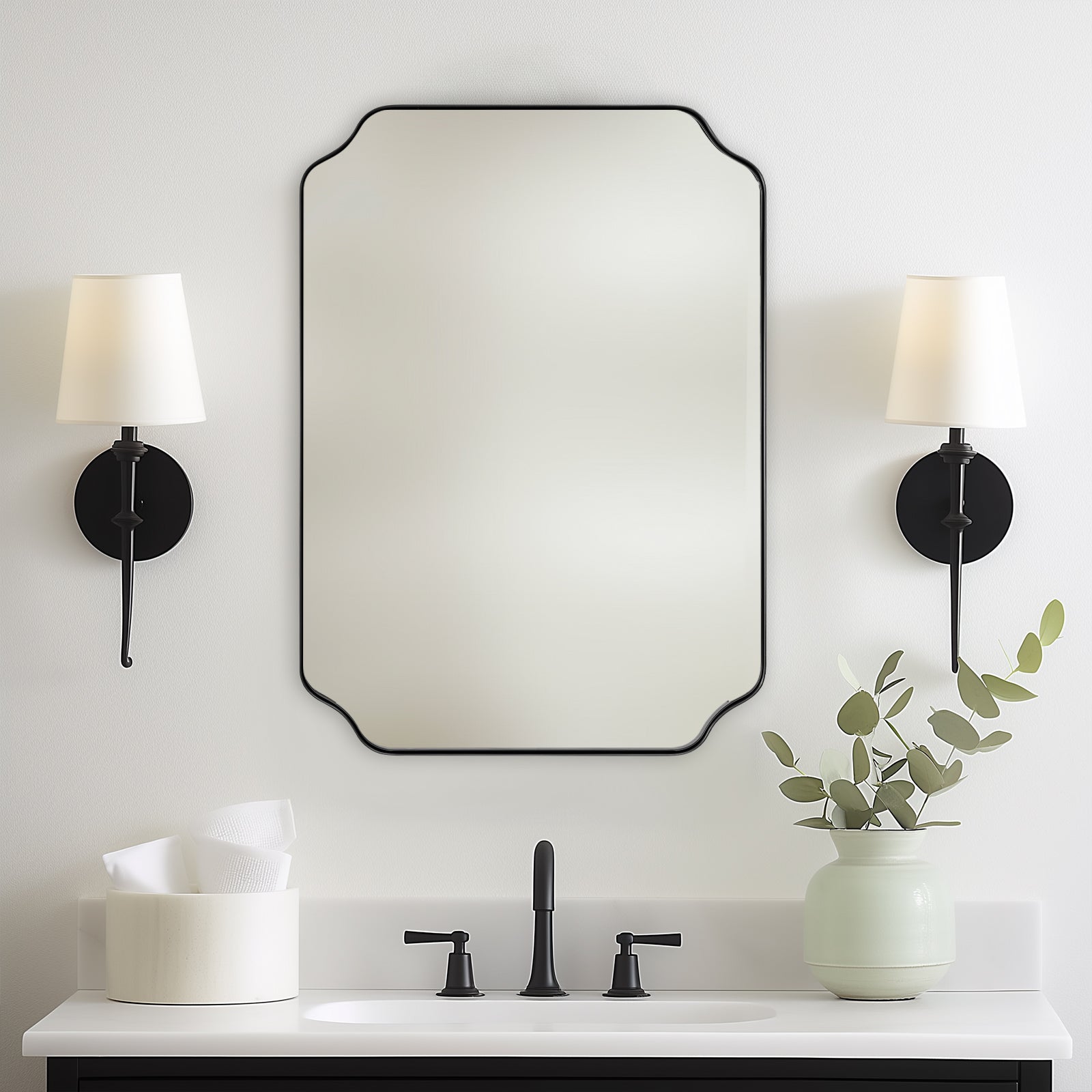 Notched Corner Irregular Scalloped Rectangle Mirrors | Stainless Steel Frame