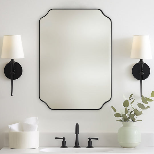 Notched Corner Irregular Scalloped Rectangle Mirrors | Stainless Steel Frame