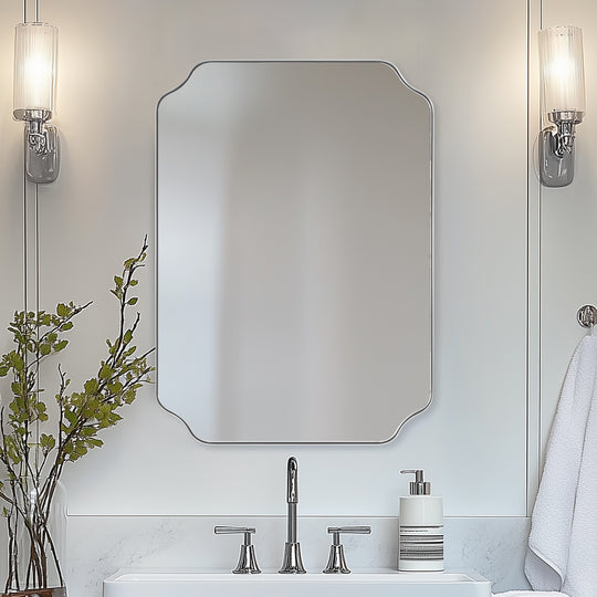 Notched Corner Irregular Scalloped Rectangle Mirrors | Stainless Steel Frame