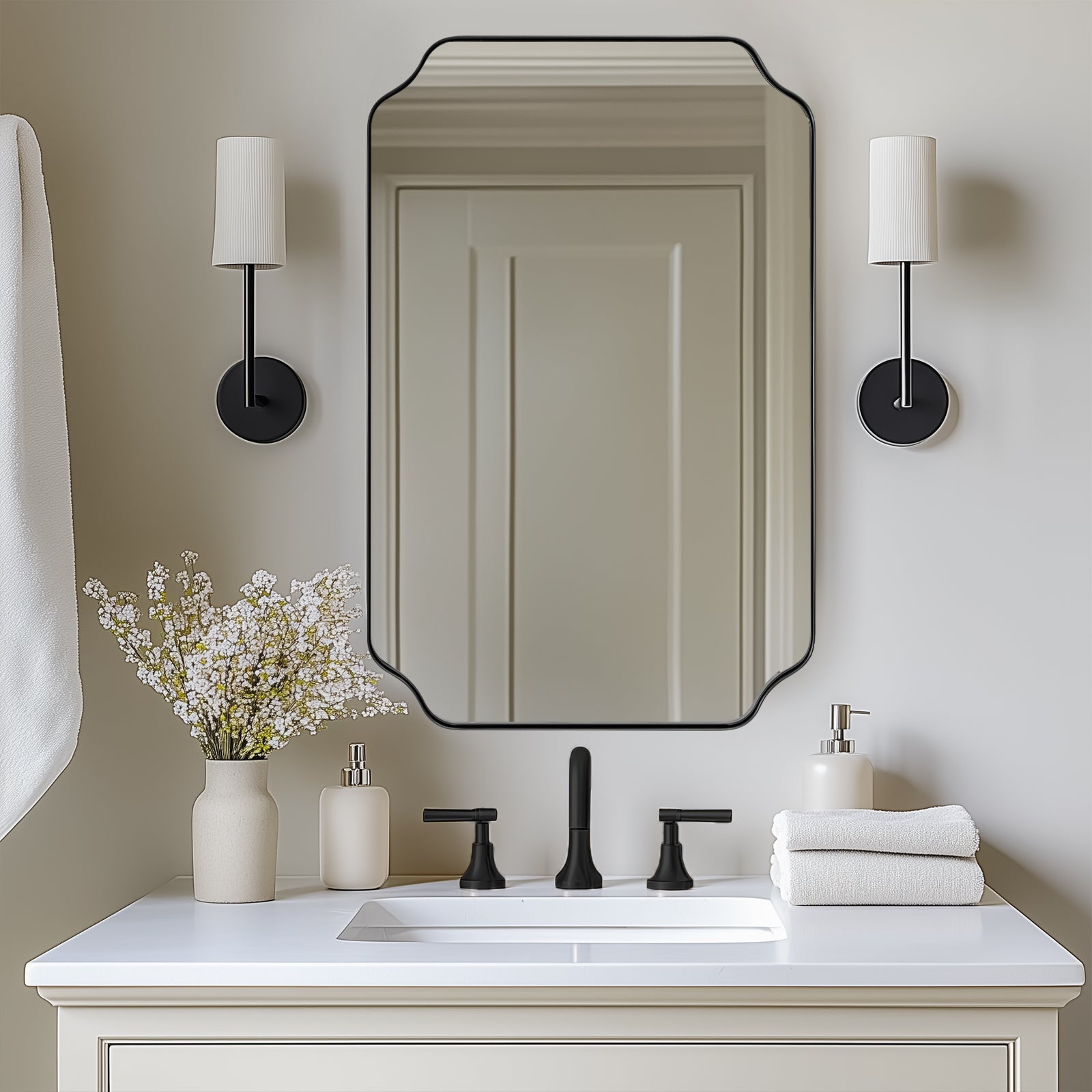 Notched Corner Irregular Scalloped Rectangle Mirrors | Stainless Steel Frame