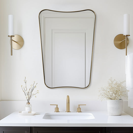 Concave Top Scalloped Asymmetrical Mirror |Stainless Steel Frame