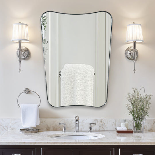 Concave Top Scalloped Asymmetrical Mirror |Stainless Steel Frame