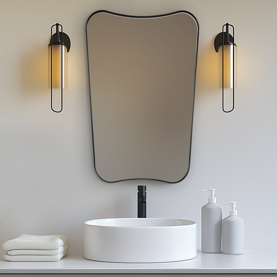 Concave Top Scalloped Asymmetrical Mirror |Stainless Steel Frame