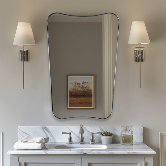 Concave Top Scalloped Asymmetrical Mirror |Stainless Steel Frame