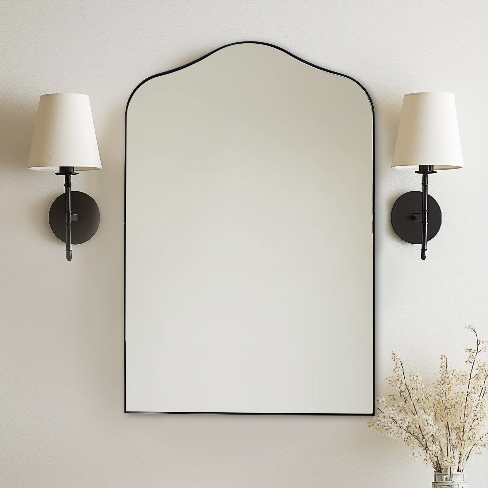 Contemporary Scalloped Arch Top Bathroom Mirror | Stainless Steel Frame