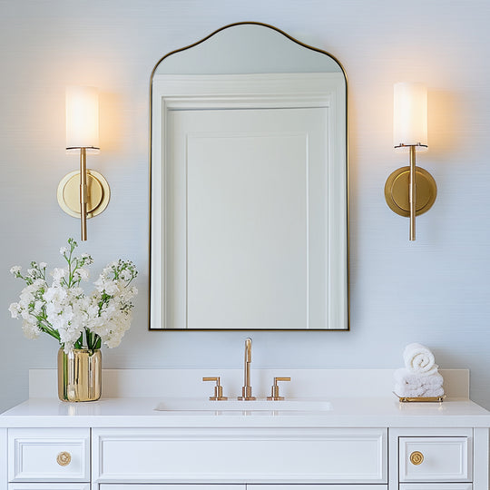 Contemporary Arch Top Curved Arched Bathroom Vanity Mirror | Stainless Steel Frame
