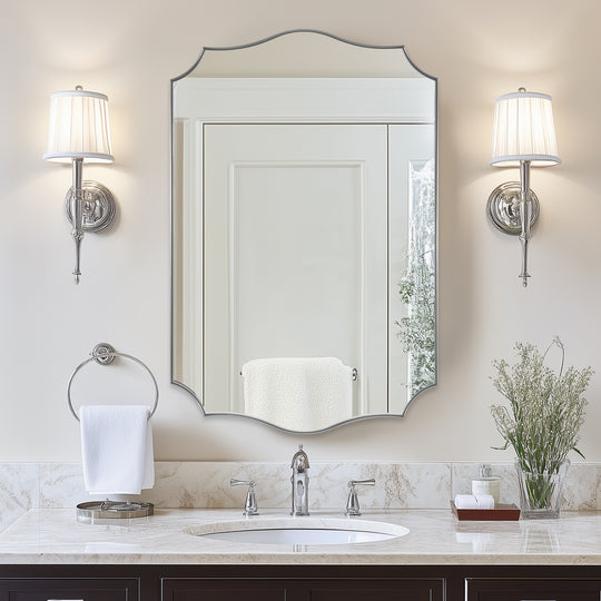 Contemporary  Scalloped Rectangle Wall Mirror | Stainless Steel Frame