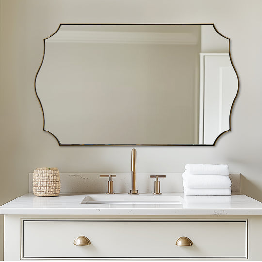 Contemporary  Scalloped Rectangle Wall Mirror | Stainless Steel Frame