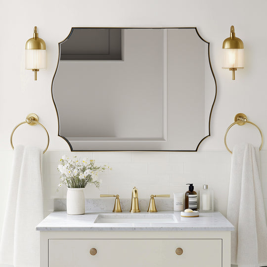 Contemporary  Scalloped Rectangle Wall Mirror | Stainless Steel Frame