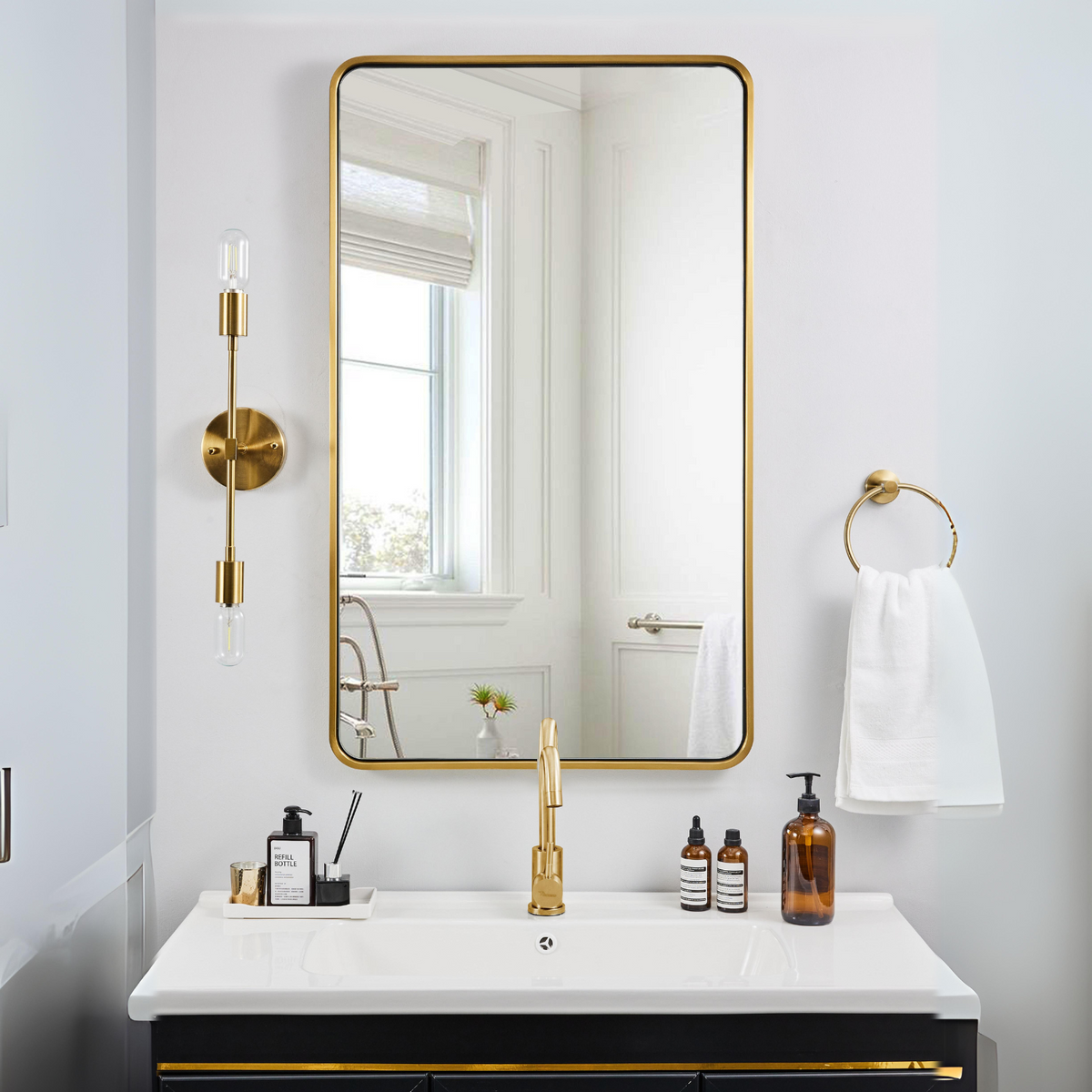 Modern Bold Framed Rectangle Wall Mirrors for Bathroom Wall| Stainless Steel Framed