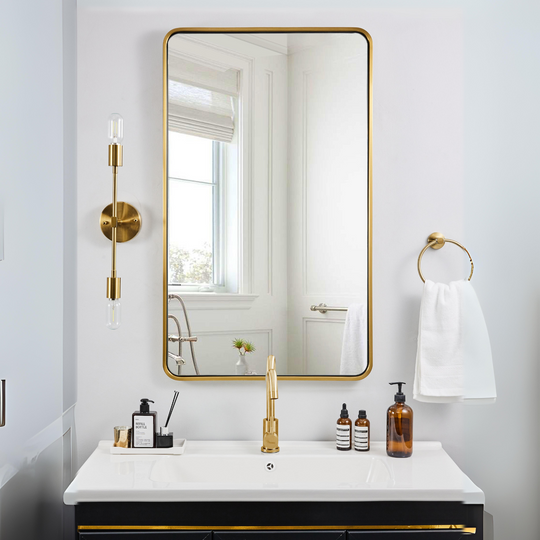 Contemporary Bold Framed Rectangle Wall Mirrors for Bathroom Wall| Stainless Steel Framed