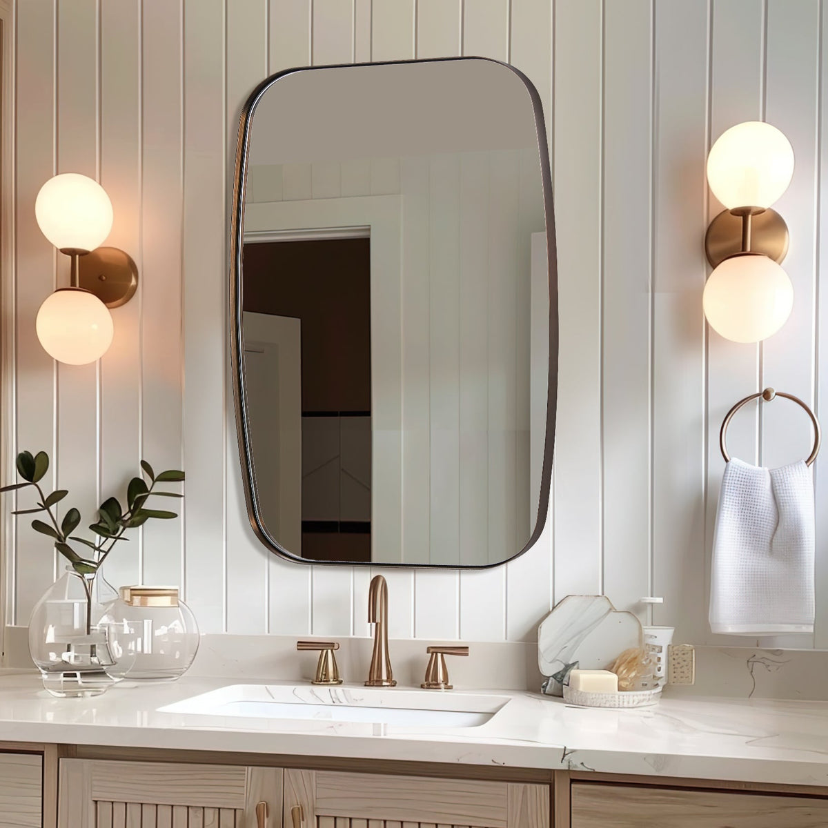Modern Oval Oblong Bathroom Vanity Mirror | Stainless Steel Frame