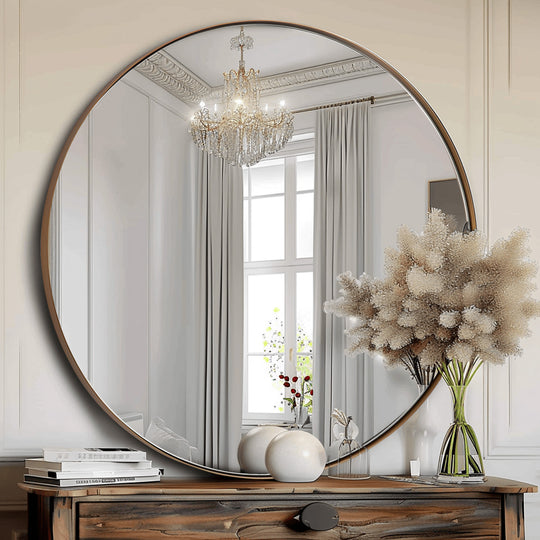 Contemporary Round Mirror for Bathroom | Stainless Steel Frame