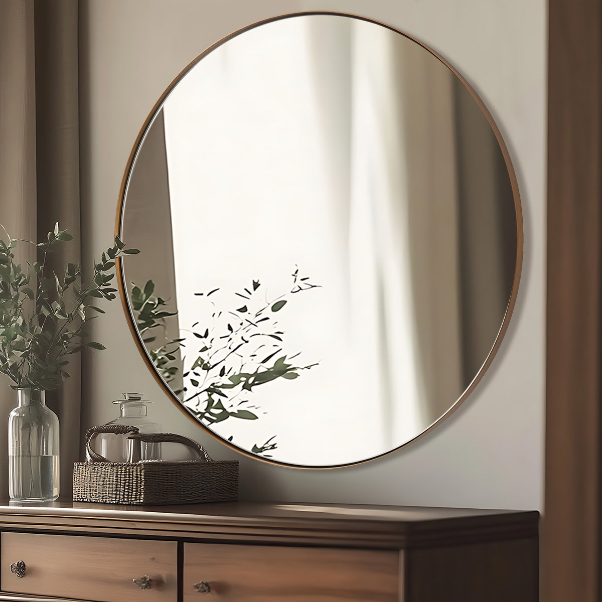 Contemporary Round Mirror for Bathroom | Stainless Steel Frame