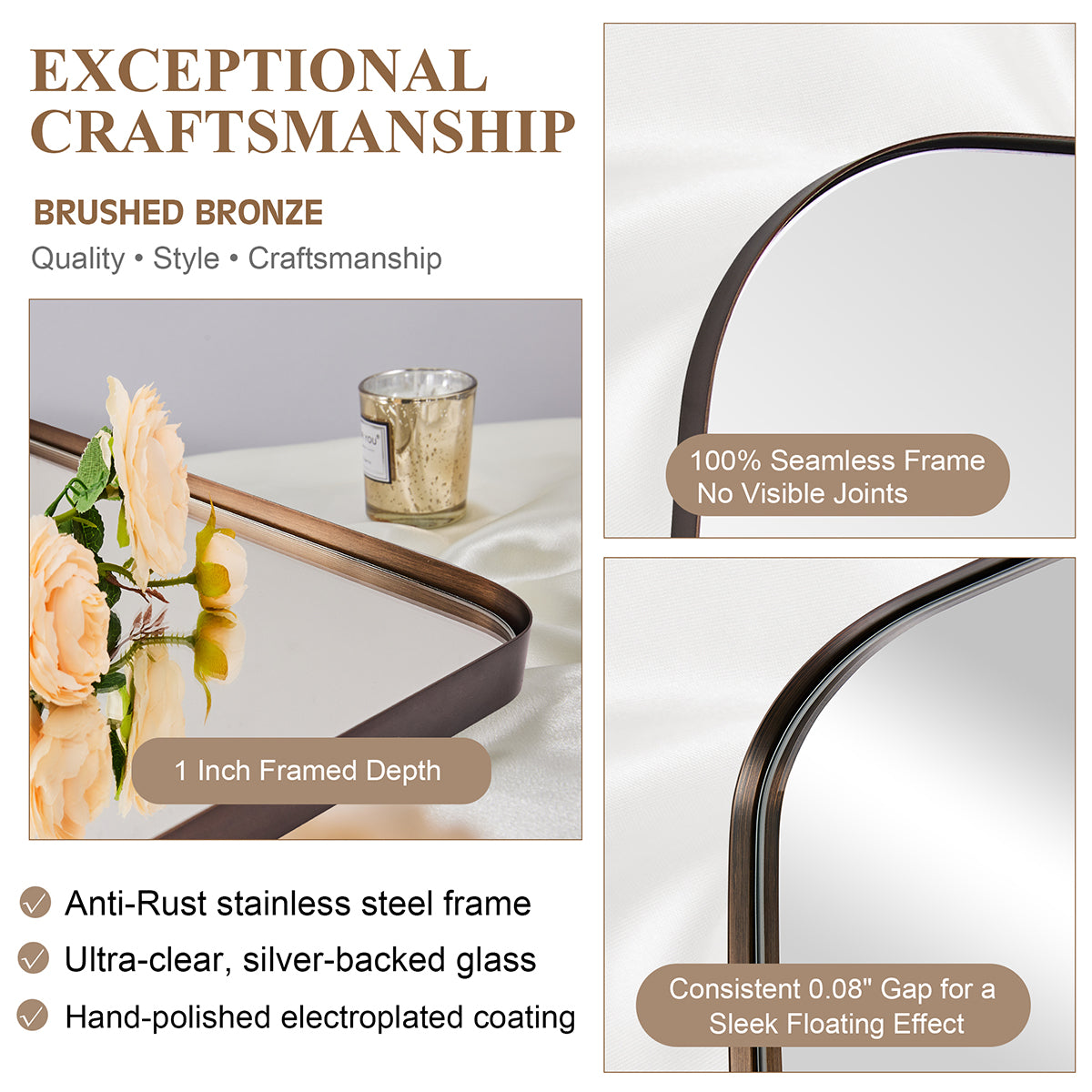 Modern Oblong Bathroom Mirror Long Oval Mirror | Stainless Steel Frame