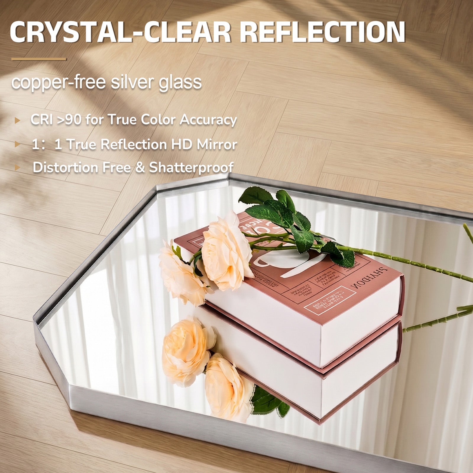 Contemporary Cut Corner Octagonal Scalloped Rectangle Mirror for Bathroom  |Stainless Steel Frame